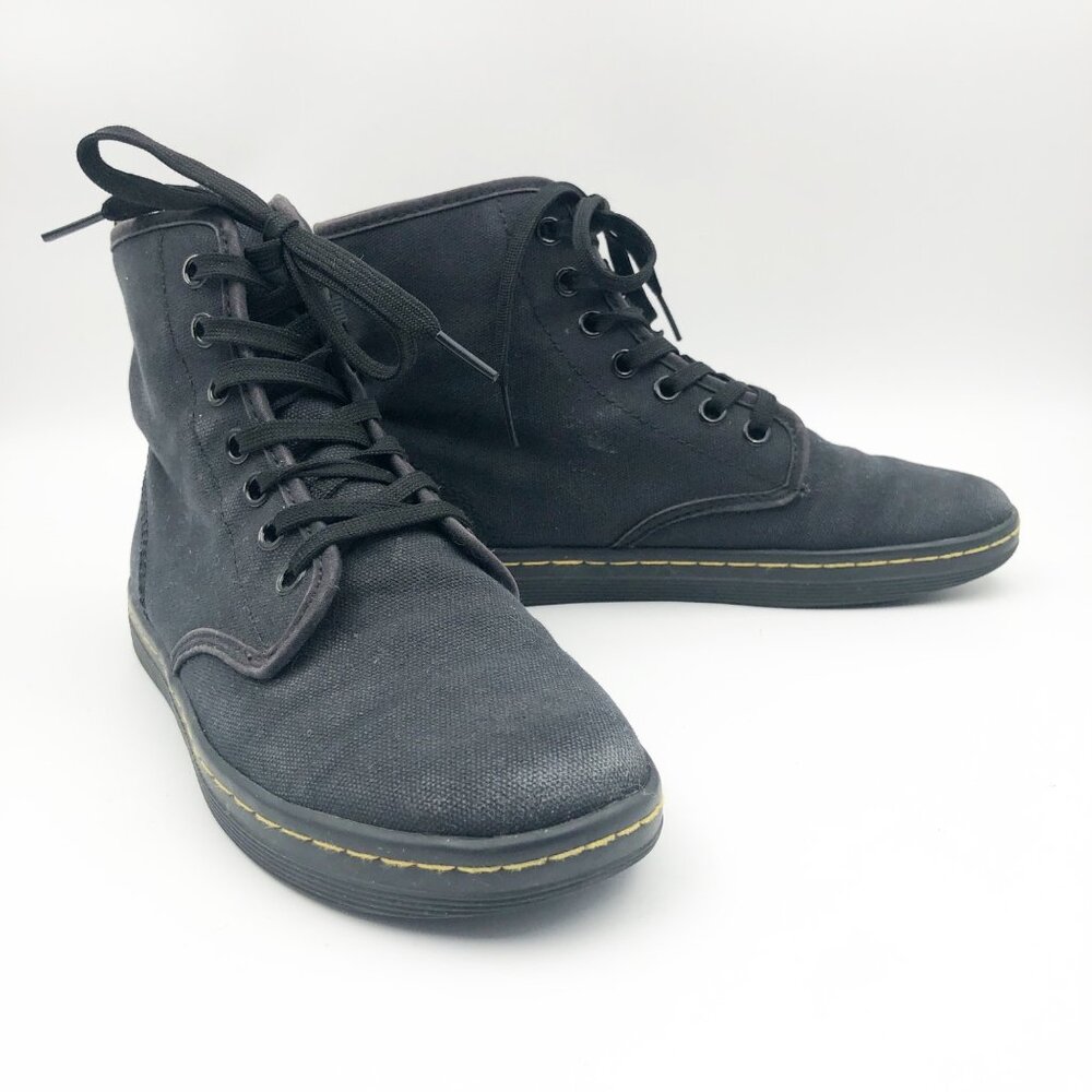 DR. MARTENS Shoes Womens 6 Shoreditch Boots Black Canvas High Top Lace Up Moto